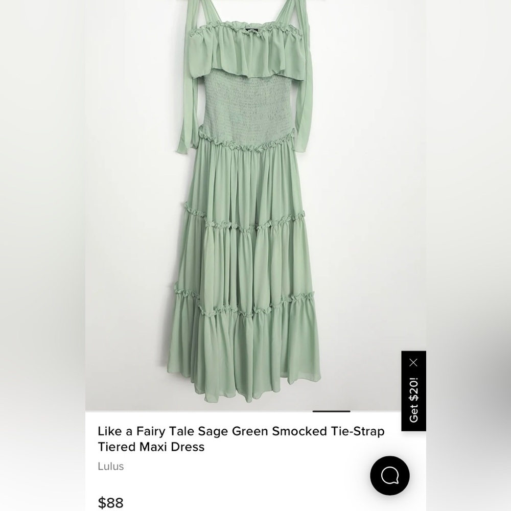 Lulu’s Sage Green Smocked Tie-Strap Tiered Maxi Dress